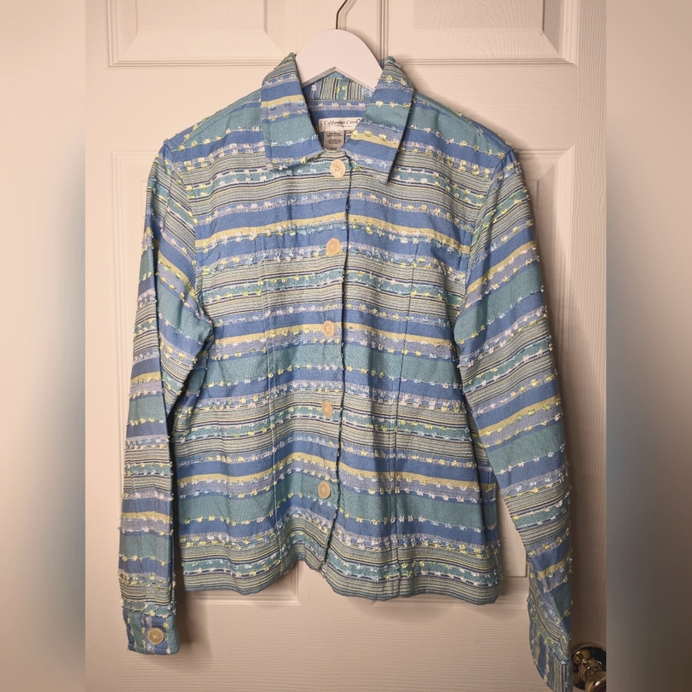 Coldwater Creek Women's multicolor blue green button front jacket size large